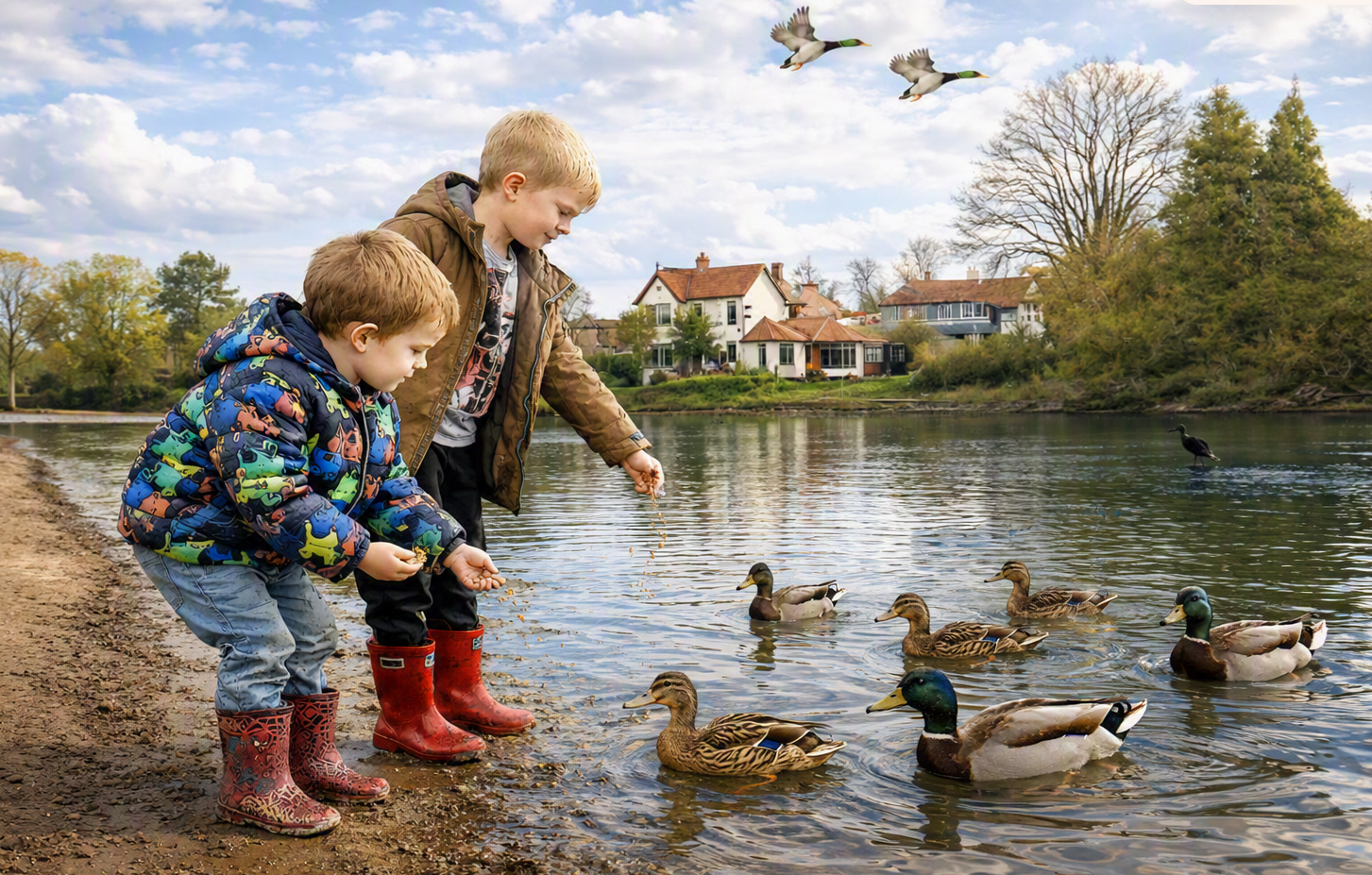 Wildlife and families enjoying the Mere